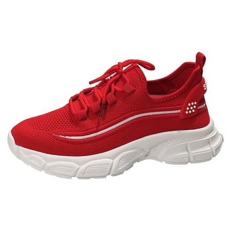 

GNEIKDEING Spring And Summer Women Sports Shoes Flat Bottom And Thick Bottom Light Lace Up Colorblock And Simple Style Women s sneakers Red 41 Gift on Clearance
