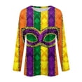 thumbnail image 6 of Mardi Gras Shirts for Women Mask Print Long 3/4 Sleeve Gold Graphic Tee Crew Neck Feathers Print Purple Tunic Tops Yellow L, 6 of 6