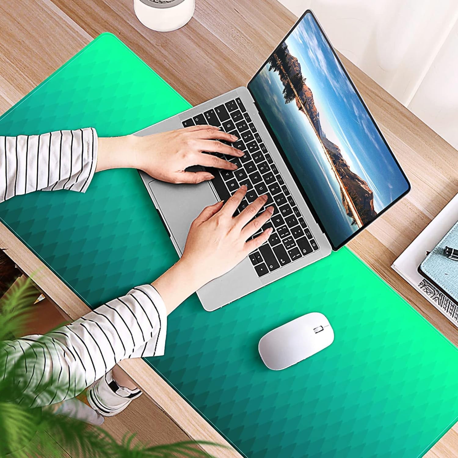 Abstract Forest Pattern Green Desk Mat, Desk Accessory, Cute Workspace, Trendy Workspace, Trendy, 35.4x15.7in Large Gaming Mouse Pad, Cute Desk Topper, Pretty Desk Pad