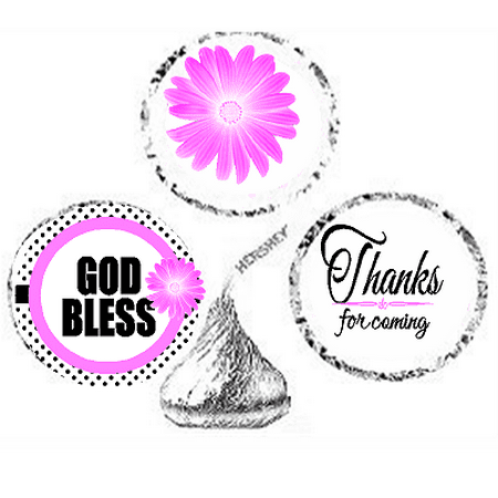 - 216ct Pink God Bless Religious Baptism Communion Party Favor Hersheys Kisses Candy Decoration Stickers / Labels