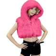 thumbnail image 2 of Hxshgdsn Womens Faux Fur Shrugs Jacket Trendy Lapel Sleeveless Full Zipper Crop Cardigans Vest Y11K Hot Pink L, 2 of 5