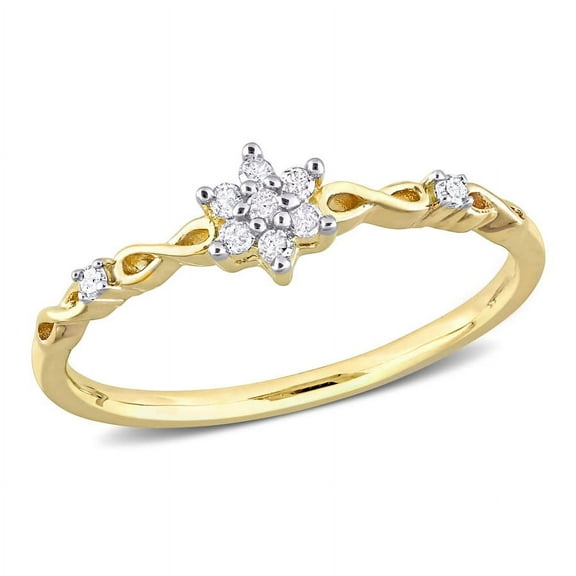 AMOUR 1/10 CT TW Diamond Floral Promise Ring In Yellow Plated Sterling Silver