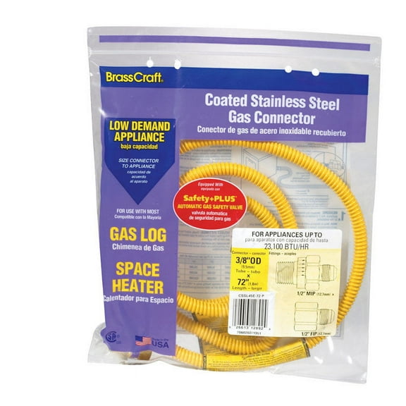 Safety Plus CSSL45R-72P Safety Plus Gas Connector  0.25 in. id x 0.50 in. MIP x 0.50 in. x FIP 72 in.