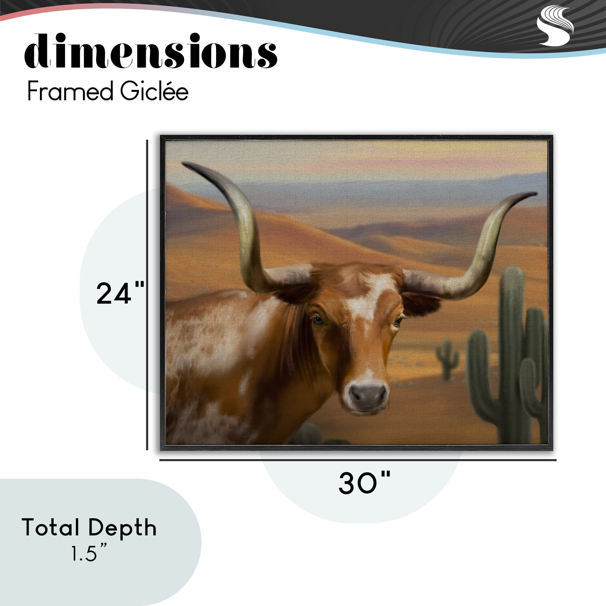 Stupell Industries Longhorn Western Landscape Black Framed Giclee Art, design by Matthew Piotrowicz