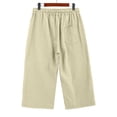 thumbnail image 4 of Capri Pants for Women 2026 Summer Petite Cotton Linen Casual Straight Drawstring Elastic Waist Cropped Trousers Beige XL, 4 of 5