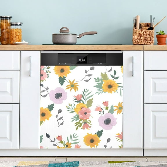 Retro Spring Flowers Dishwasher Magnet Cover Magnetic Fridge Door Cover Home Kitchen Decor 23"x 26"