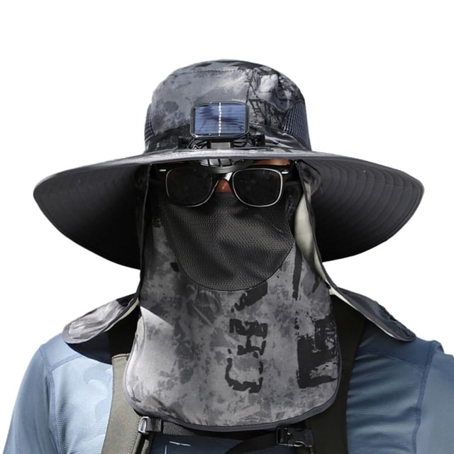 EZLIFE Sombrero de pescador para hombre, con ventilador de refrigeración, capucha, protección total, parasol, nuevo N2