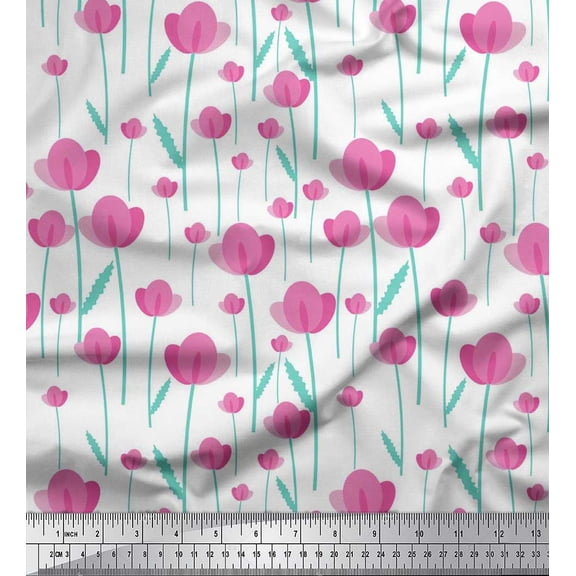 Soimoi Modal Satin Fabric Leaves & Floral Clip Art Printed Fabric 1 Yard 42 Inch Wide
