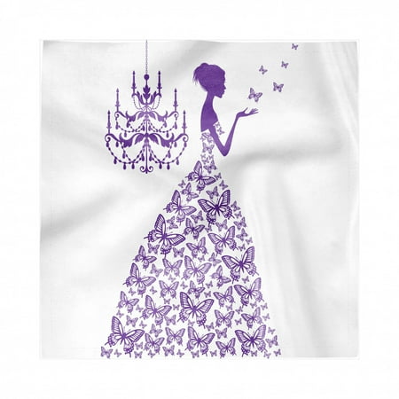 Love Napkins Set of 4, Romantic Fairtytale Lady Butterflies Princess with Antique Chandelier Graphic, Silky Satin Fabric for Brunch Dinner Buffet Party, by Ambesonne