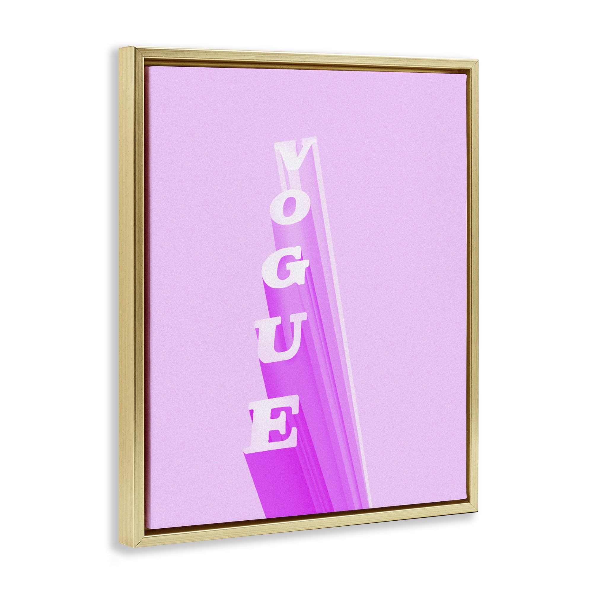 Stupell Industries Pink Vertical Glam Lettering Gold Framed Floater Canvas Wall Art, design by Ziwei Li