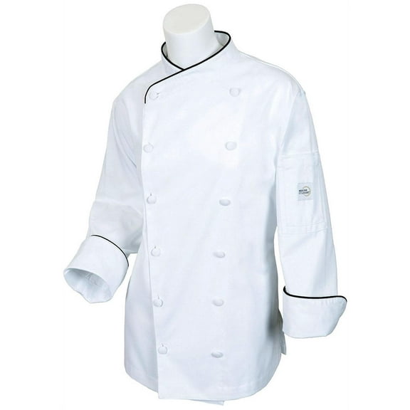 Mercer Renaissance Cutlery Women's Chef Coat (Scoop Neck) | White w/ Black Piping, 3XL