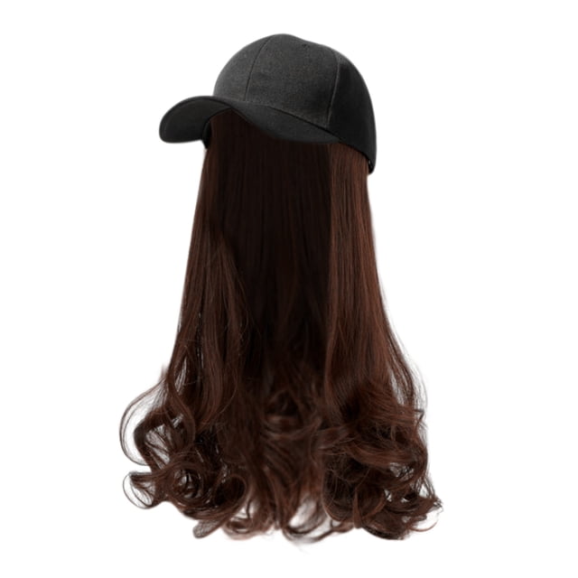 WEIYLL Casquette de Baseball Femme Perruque Cheveux Attachés Longue Poire Roulée Bouclée Ajustable Visière à Vagues Chapeau