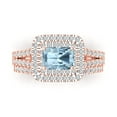 thumbnail image 2 of 3.05ct Brilliant Emerald Cut Natural Sky Blue Topaz 14K Rose Gold Halo Solitaire with Accents Engagement Bridal Wedding Ring Band Set size 8.25, 2 of 7