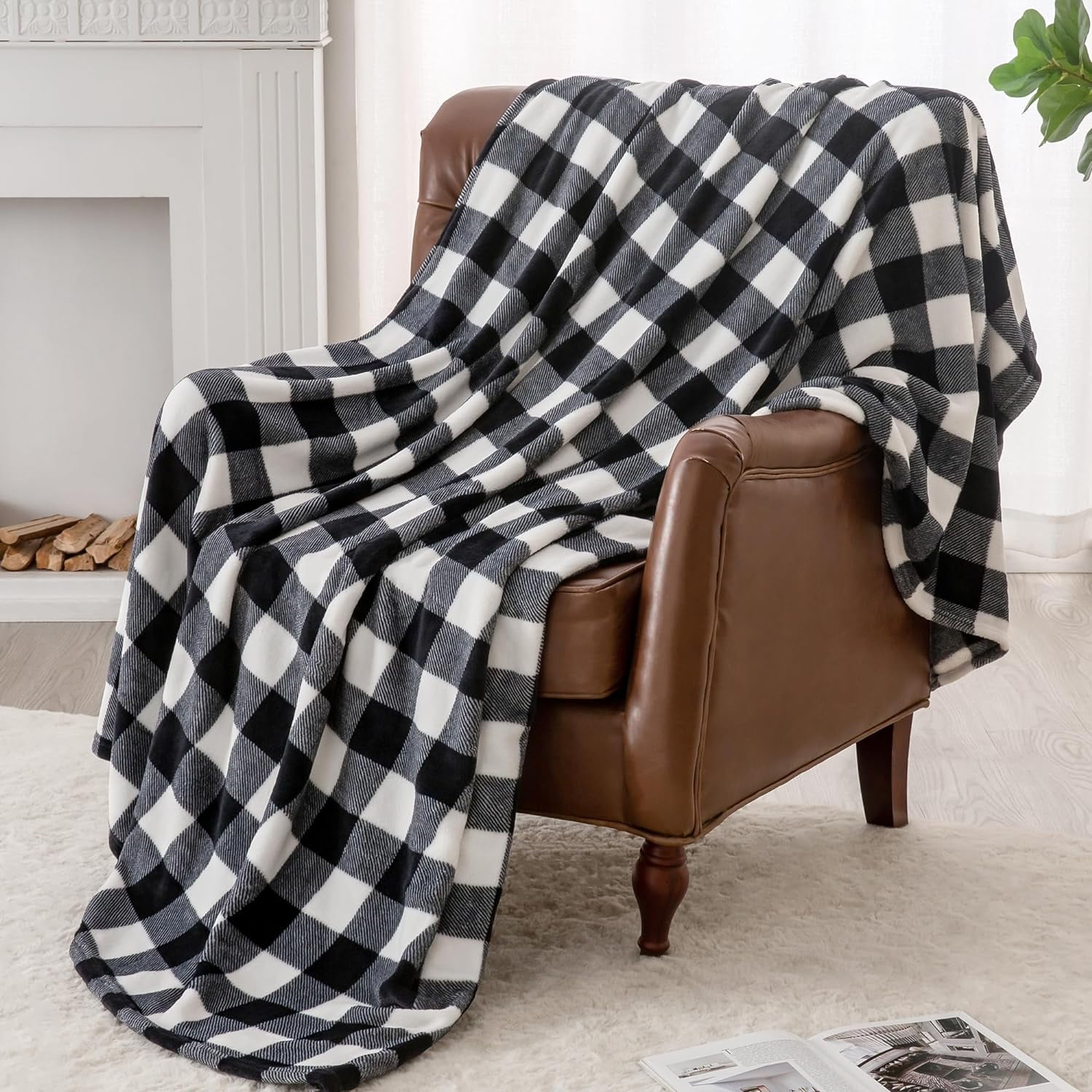 Fleece Throw Blanket Twin Size for Couch Sofa Bed, Buffalo Plaid