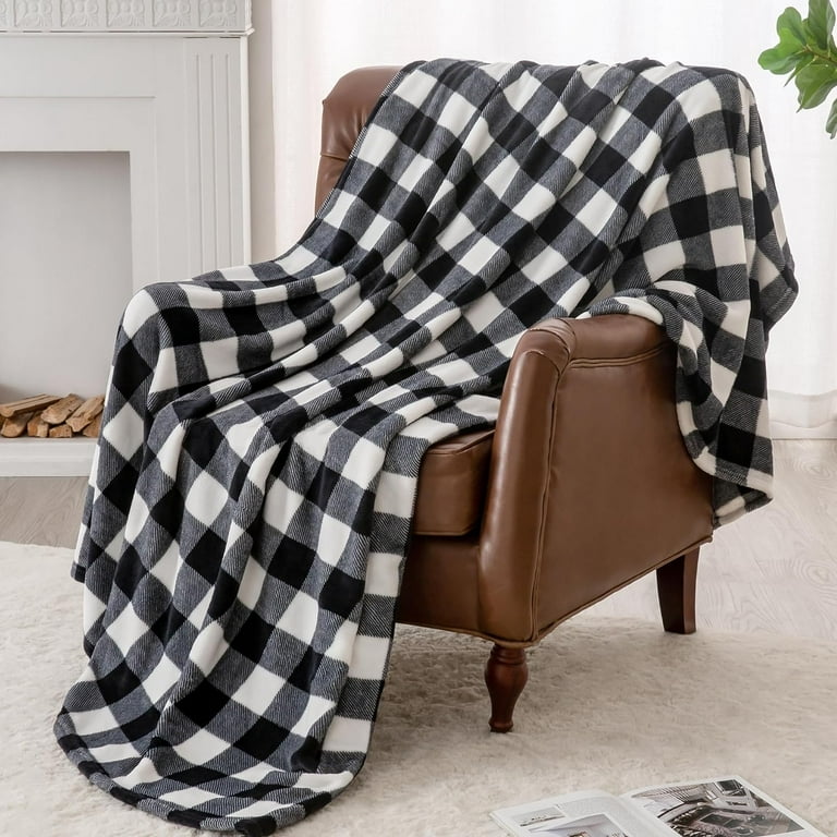 Fleece Throw Blanket Twin Size for Couch Sofa Bed, Buffalo Plaid