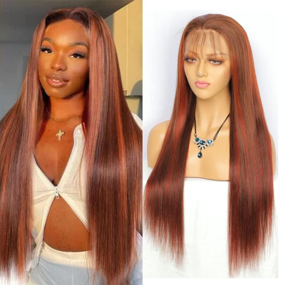 Underskrift kød Leonardoda Ginger And Copper Red Wigs Human Hair for Black Women Highlight P4/350  Color 13x6 Ombre Straight Lace Front Wigs Human Hair Pre Plucked with Baby  Hair 180% Brazilian Remy Hair 32 Inch -