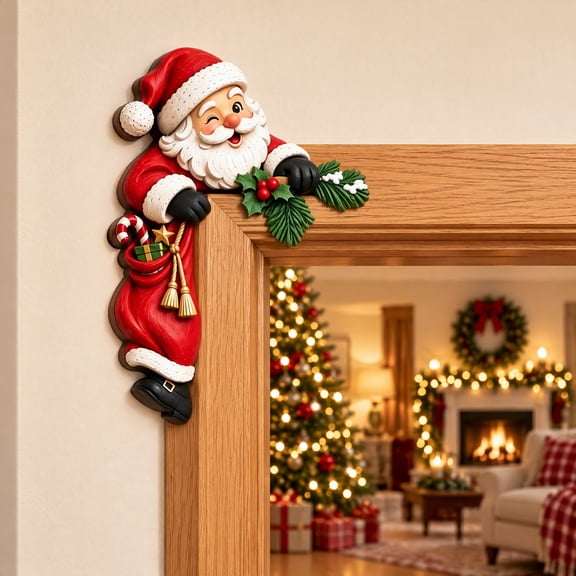 Christmas Peekaboo Door Frame Corner Decor, Funny Christmas Door Decorations, Holiday Corner Accent (A)