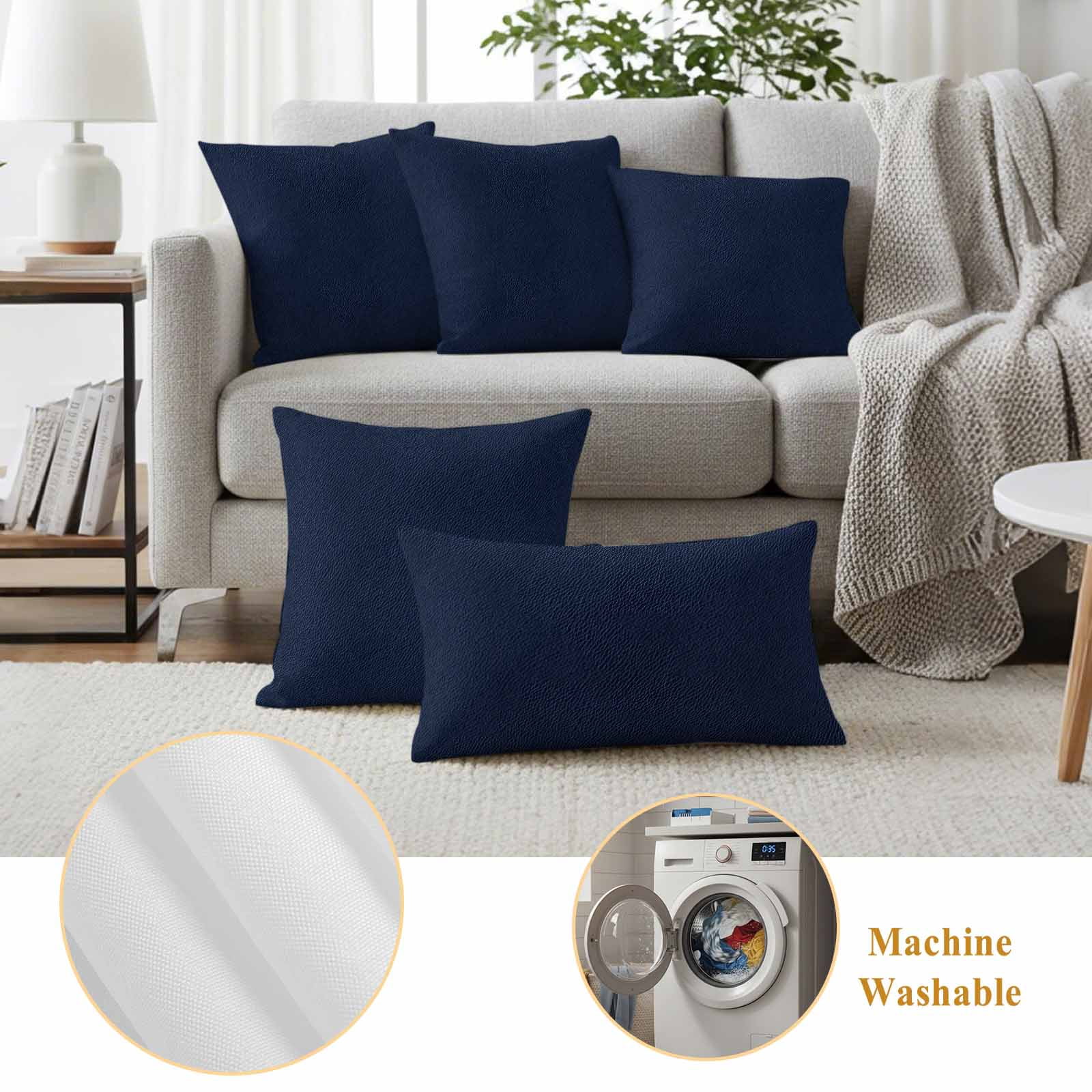 Solid Dark Blue Outdoor Waterproof Pillow Covers, Minimalism Abstract Denim Texture Decorative Square Throw Pillowcase Sofa Cushion Sham for Patio/Couch/Chair, 26"x26" 2 Pack