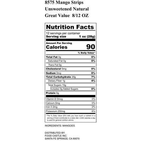 Unsweetened Dried Mango Strips Great Value 12 OZ