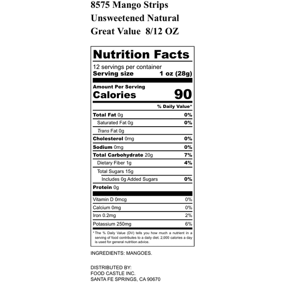 Unsweetened Dried Mango Strips Great Value 12 OZ