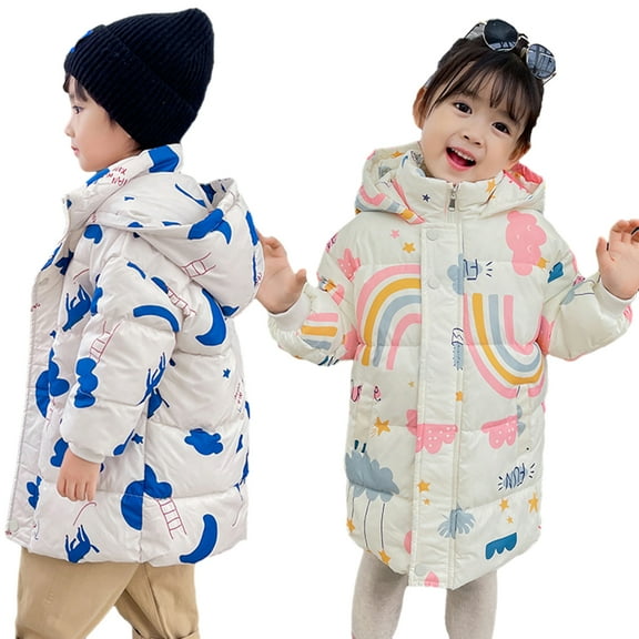 Esaierr Kids Baby Boys Girls Winter Puffer Hoods Cotton Coats Cute Cartoon down Cotton Jacket 1-10Y Toddler Autumn Winter Puffer Outwear Cotton Coat
