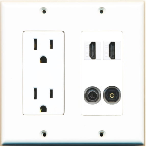 Ultra Spec Cables 2 Port HDMI 3.5mm Toslink-Optical Wall Plate w/Power Outlet