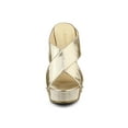 thumbnail image 6 of BLISSFUL STEP Women's Linen Platform Slide Wedge Open Toe Sandals Gold Tone 6, 6 of 8