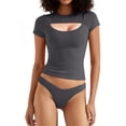 thumbnail image 2 of Biezeib Women's Slim Fit Crop Tops Short Sleeve Crew Neck Cutout Double Lined T-Shirts Aesthetic Clothes, 2 of 6