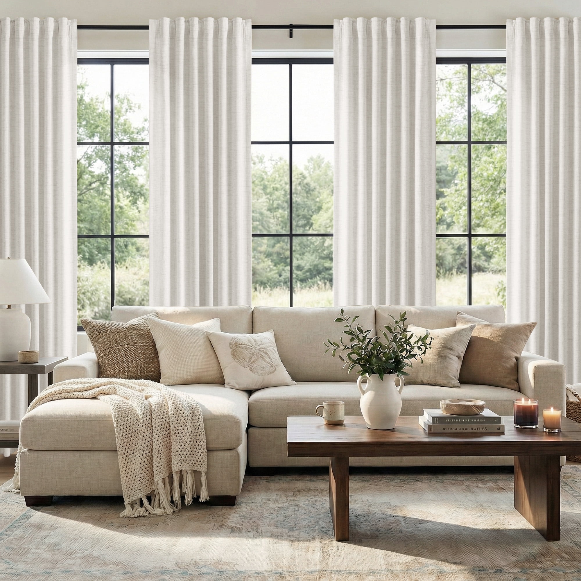 KoshiMe Faux Linen 100% Blackout Curtains for Living Room Bedroom,96 Inch Long Thermal Insulated Back Tab Window Curtains,Beige