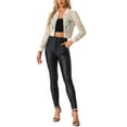 thumbnail image 2 of INSPIRE CHIC Women's Sheer Crochet Lace Long Sleeve Zipper Cropped Bomber Jacket L Apricot, 2 of 6