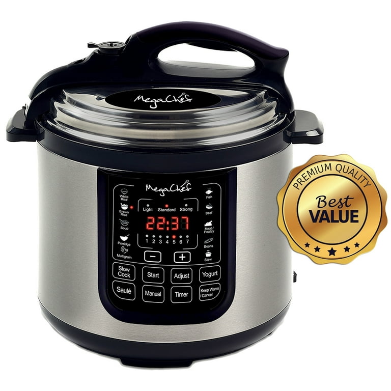 MegaChef 8 Quart Digital Pressure Cooker with 13 Pre set Multi Function Features Stainless Steel Pot Walmart