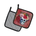 thumbnail image 2 of Day of the Dead Red Flowers Skull Pair of Pot Holders, 2 of 3