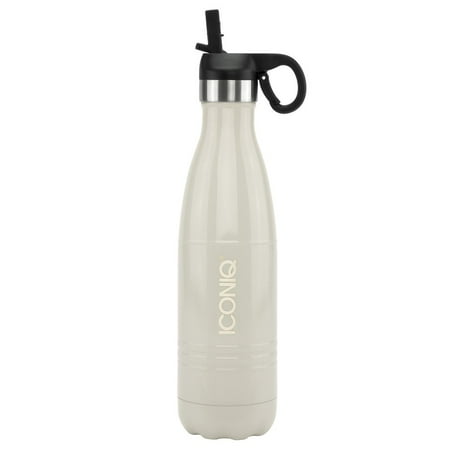 Stainless Steel Pop Up ICONIQ Stainless Steel Vacuum Insulated Water Bottle Includes Bonus Black Pop Up Straw Cap, 17 Ounce (Gloss Gray) ()