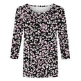 thumbnail image 4 of Plus Size Women's Floral Print 3/4 Sleeve Tshirts Crewneck Tunic Tops Classic-Fit Basic Tee Clothes, 4 of 5