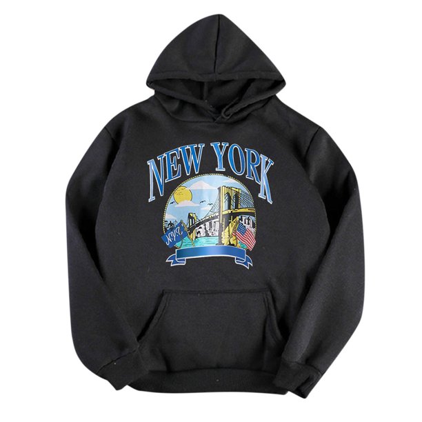 Gibobby Sudaderas largas con capucha Sudadera con capucha para mujer, estampado informal, manga larga, cuello redondo, bolsillo, , parte superior (Negro, L)