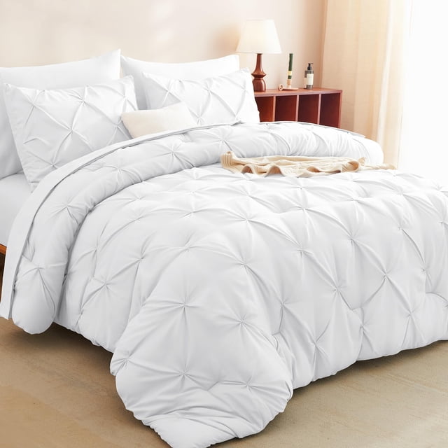 Juego de edredón CozyLux, color blanco, tamaño king, 7 piezas, para todas las estaciones