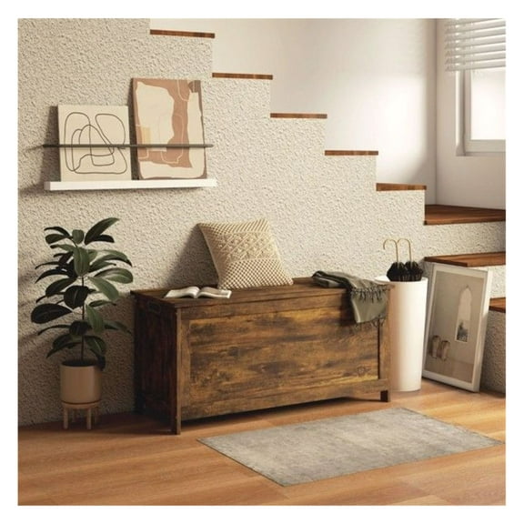 Storage Cabinet Brown, Wooden Trunk Chest - Multifunctional Ottoman with Hinged Lid - Entryway Shoe Storage, Living Room Coffee Table, Playroom Box as picture