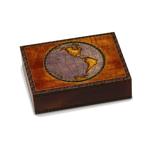 Handcrafted Solid Wood Walnut Stained Western Hemisphere Keepsake Box GM8518