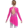 thumbnail image 2 of Hansber Figure Ice Skating Dress for Girls Rhinestones Mesh Long Sleeve Asymmetrical Ballet Lyrical Dance Dress Hot Pink 10, 2 of 4
