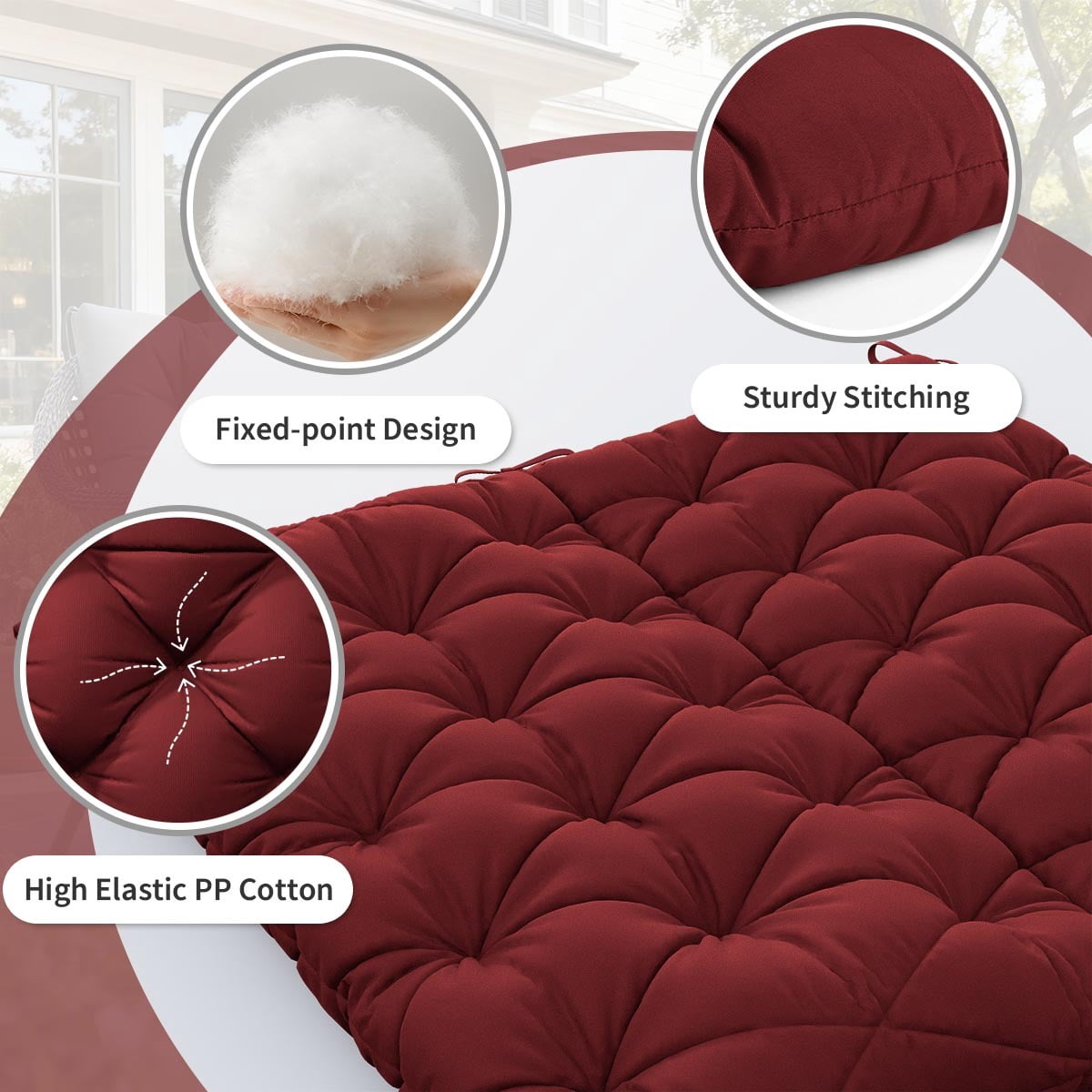 Pakunoda Porch Swing Cushions 40” X 40” X 5”, 2-3 Seater Bench Cushion with Backrest, Waterproof Replacement Outdoor Cushion with Tie, Burgundy
