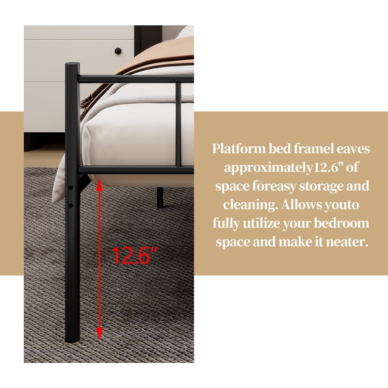 Caxkun Twin Size Classic Metal Platform Bed Frame Steel Slat Support, Black