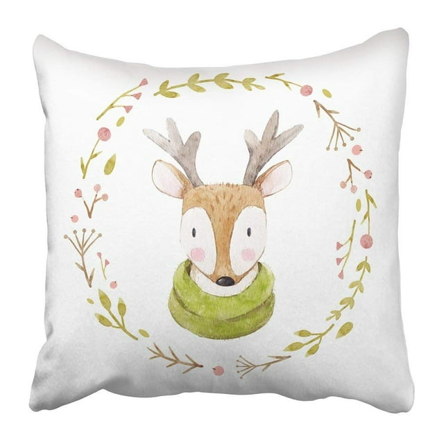 Funda de almohada ABPHQTO Acuarela roja Ciervo Bufanda Invierno 40x40 cm