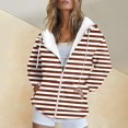 thumbnail image 2 of Xudanell Womens Tops Thickened Jacket Hooded Coat Color Stripes Sweatshirt Zip up Hoodie Brown XL, 2 of 5