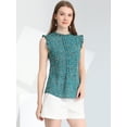 thumbnail image 4 of Blusa elegante Sin mangas Vintage de la Década de 1950 Allegra K con volantes para Oficina de Negocios para Mujer Azul Verde-Floral XS, 4 of 5