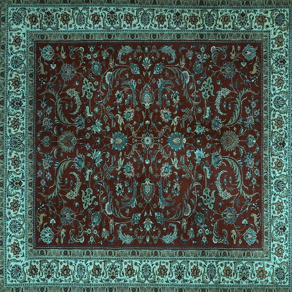 Ahgly Company Indoor Square Persian Light Blue Traditional Area Rugs, 7' Square