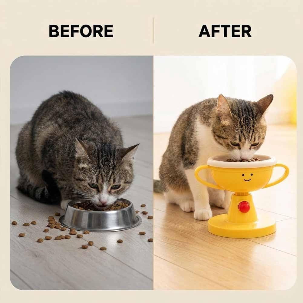 Adjustable Elevated Cat Bowl, 30° Tilted Raised Pet Feeder for Neck Protection, Anti-Vomiting Food & Water Dish for Cats & Small Dogs