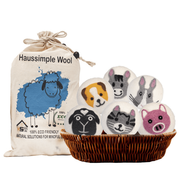Haussimple Wool Dryer Balls XL Organic Laundry Fabric Softener 6-Pack - Farm