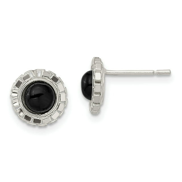 925 Sterling Silver Black Onyx Stud Earrings Ball Button