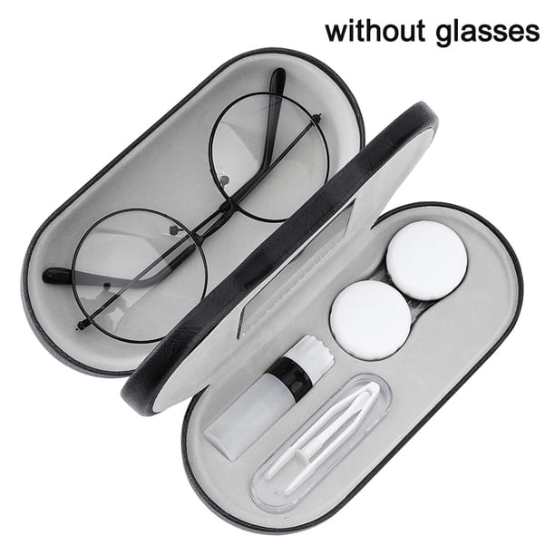 Estuche doble para anteojos, estuche para lentes de contacto con espejo y pinzas para quitarlos, 2 en 1, estuche portátil de doble cara para lentes de contacto, kit de almacenamiento para