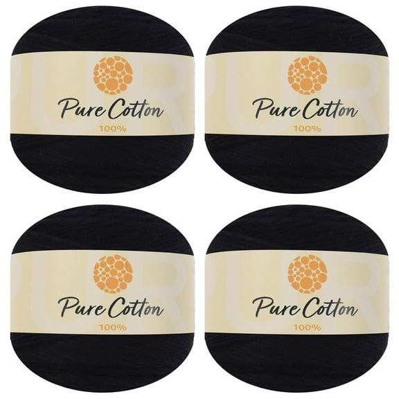 4pk Premium 100% Pure Cotton Yarn (400 grams) Soft, Breathable, and Versatile Medium Worsted Weight (12 Black)